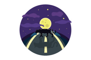 Black Cat Crossing Street