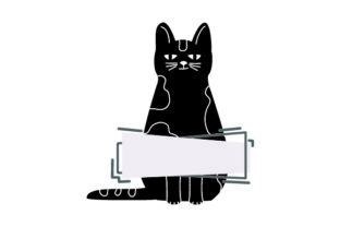 Black Cat Standing with Blank Banner