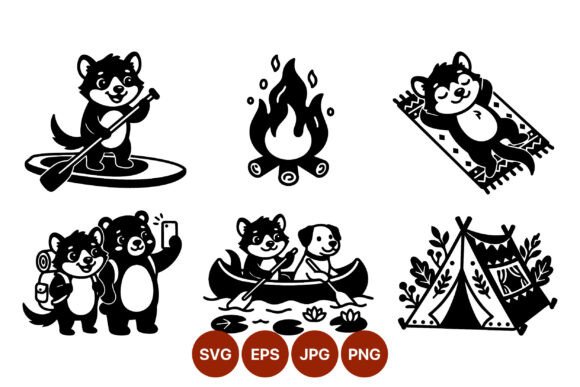 Camping Animal Friends Outdoors Vector
