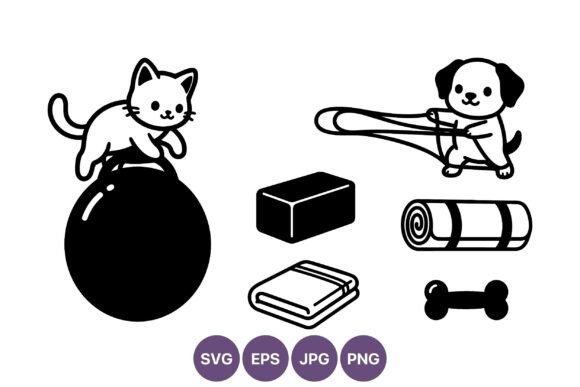 Cat and Puppy Exercise Vector Art
