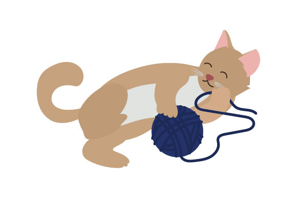Cat Playing with Ball of Yarn