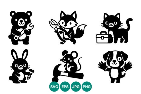 Cute Animals Holding Tools Vector