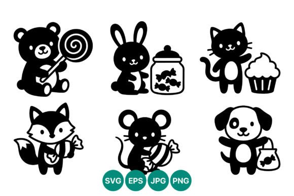 Cute Animals with Sweets Vector Set