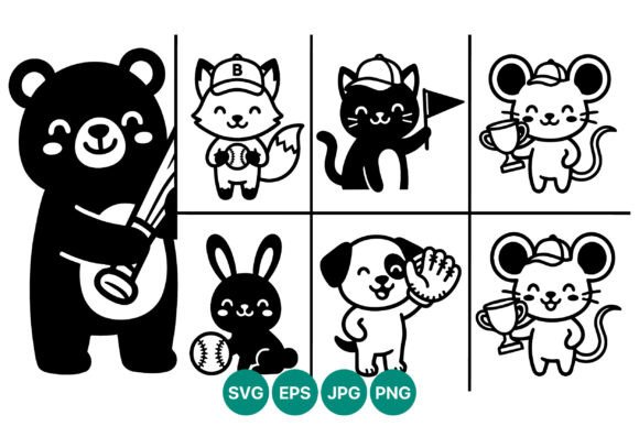 Cute Cartoon Baseball Animals Vector