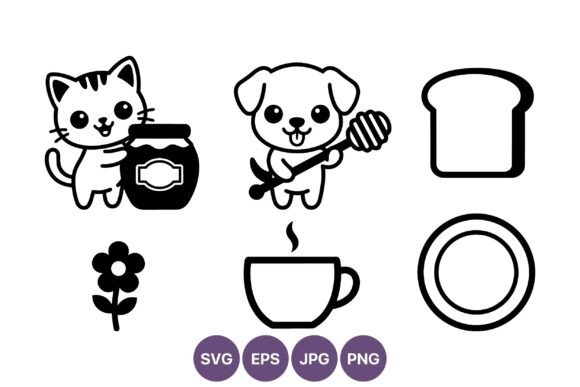 Cute Pet Honey Coffee and Food Icons
