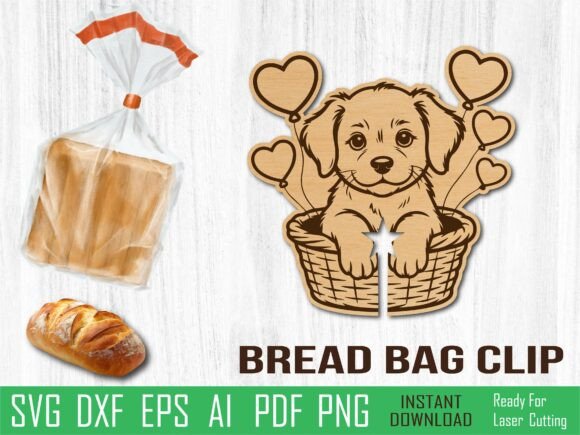 Dog Basket Bread Clip, Puppy Laser Cut