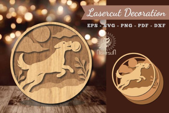 Dog Playing Ball Lasercut Decoration 1