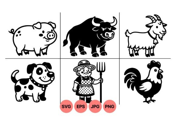 Farm Animal Cartoon Clipart Set