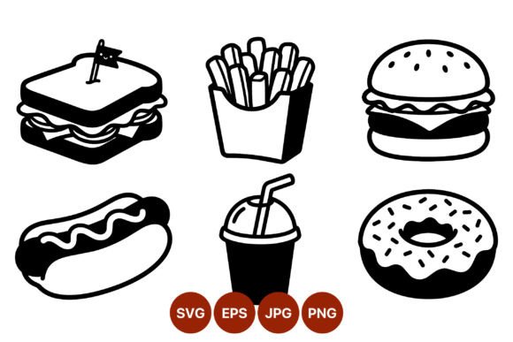 Fast Food Black White Icons