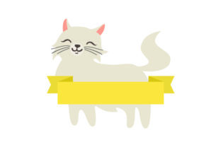 Fluffy Cat with Blank Banner