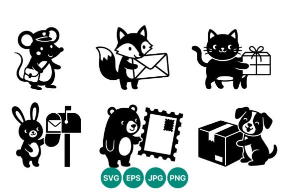 Mail Animals Black White Vector