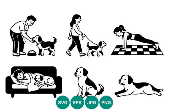 People Caring and Exercising with Dogs
