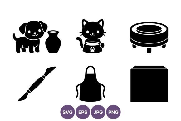 Pet and Craft Silhouette Icons Set