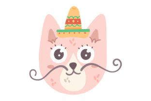 Pink Mexican Cat Embroidery Design
