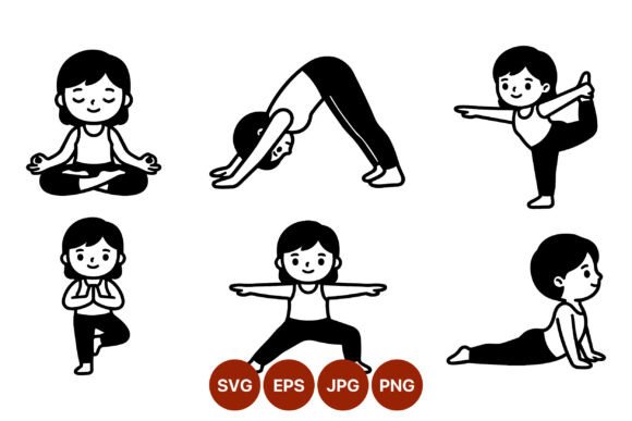 Yoga Girl Six Poses Vector Art